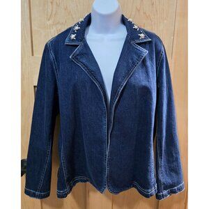 Denim Jacket With Pearl Embellished Collar & Tie Back Detail  Size 14 By Glee